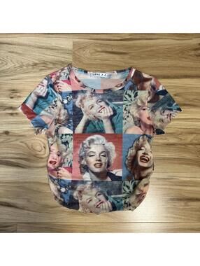 Love J Marilyn Monroe Sheer Mesh Collage Top Y2K